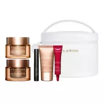 Clarins Set: Extra-Firming, Anti-Aging Day Cream, 50 ml + Extra-Firming, Anti-Wrinkle Night Cream, 50 ml + Extra-Firming Firming Cream, for Neck  AND  Décolleté, 15 ml + Total Eye Lift Eye Serum, 7 ml