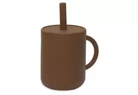 Jollein silikoninis gėrimo puodelis su šiaudeliu Caramel