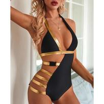 Moteriškas seksualus vientisas maudymosi kostiumėlis paminkštintas bikini maudymosi kostiumėliu su diržu Monokini maudymosi kostiumėlis S juoda