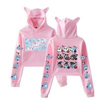 Anime Kpop Demon Hunters Crop Tops Women Sweatshirt Long Sleeve Girls Fashion Derpy Tiger Sweatshirts Gift XS rožinė