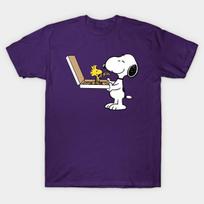 Men Black Print T-shirt Snoopy Pizza No-Cut Transfer Paper Print Cotton Tshirt 2XL violetinė