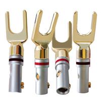 Cleqee 24K Gold Plated Speaker Solderless Speaker Terminals for DIY Speaker Cable Connectors 4-Pack Plugs, Y-Type Plugs, Y-Lug Terminals, Screw-In