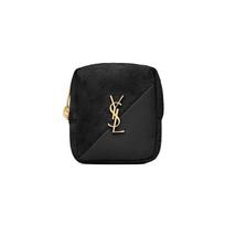 Saint Laurent Ysl Jamie Gold Logo Cube Geometric Shape Pendant Suede Leather Patchwork Lambskin Wallet Women Wallet Black 669964-1QS91-1000 Basic Set (Bag+Dust Bag)