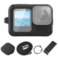 For GoPro HERO13 Black PULUZ Silicone Protective Case Side Interface Cover with Wrist Strap & Lens Cover (Black) juoda