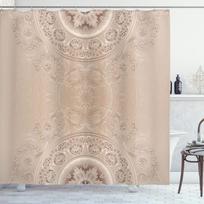 Beige Mandala Shower Curtain Elegant Floral Pattern Boho Design Luxury Bath Decor Waterproof Fabric Artistic Theme Home W60H190(CM)-1 Pcs