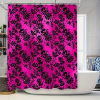 Luxury Bathroom Decor: Damask Print Shower Curtain In Black Pink With Floral Design Waterproof Fabric For Home Bath Decorations W60H190(CM)-1 Pcs