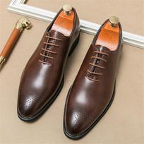 Fashion Designer New Black Brown Men's Pointed Lace Up Brogues Oxford Shoes Male Wedding Dress Homecoming Formal Wedding Footwear 38