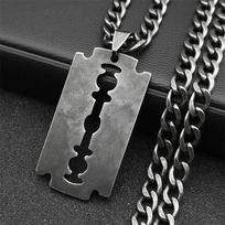 Stainless Steel Razor Blade Long Necklace for Men Women Black Color Punk Gothic Steampunk Grunge Hip Hop Necklaces Jewelry  913