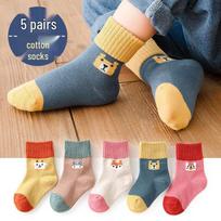 5 poros - Vaikų medvilninės pusilgos kojinės: Rudens/Žiemos animacinių filmukų dizainai berniukams ir mergaitėms Age 1-3, Shoe Size 15-22