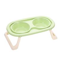 Nerūdijančio plieno pakeltas kačių dubenėlis: Sulankstomi dvigubi dubenėliai maistui ir vandeniui, apsauga kaklui Folding High Foot Double Bowl žalia