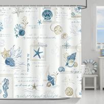 Jūrinė pakrantės mėlyna žvaigždės kriauklė dušo užuolaida 180 x 180 cm poliesterinė vandeniui atspari pelėsiais plaunama dušo užuolaida su 12 kabliukų W90xH180cm