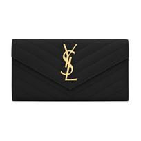 Saint Laurent YSL monograma Auksinis logotipas Ilgas atvartas Tekstūruota reljefinė dygsniuota odinė vokelio piniginė Didelė moteriška piniginė Juoda 372264BOW011000 Basic Set (Bag+Dust Bag)