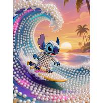 Disney Pearl Painting Set Stitchs Pearl Surfing Adventure Exquisite and Sparkling Painting Crafts Home Wall Decorations Handmade Gifts 35x45cm