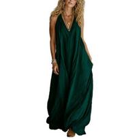 Vasarinė suknelė be rankovių, ilga, moterims, boho, V formos iškirpte, paplūdimio, laisva, vasarinė suknelė, laisvalaikio, A silueto, ilga suknelė XL