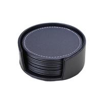 6Pcs Business Leather Coaster Heat-resistant Round/Square Drink Mat Tableware Pads  Kitchen Black Round