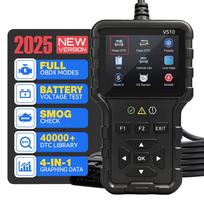 V510 OBD2 skaitytuvas diagnostikos įrankis |   Akumuliatoriaus testeris, variklio gedimų kodų skaitytuvas, realaus laiko duomenys, DTC paieška, užšaldytas kadras, nuskaitymo įrankis visiems OBDII juoda