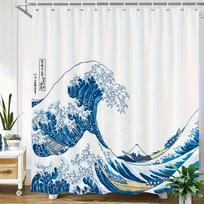 Hokusai Didžioji banga Dušo užuolaida Japonų vandenyno menas su valtimi Poliesteris Vonios dekoras 70,8x70,8 colio Skalbiamoji mašinoje W60H190(CM)-1 Pcs