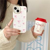 Pink Floral Ribbon Bow Suitable for Apple 16 Mobile Phone Case 15ProMax New IPhone 14 Autumn and Winter Apple 16