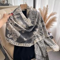 Prabangūs žiemos rožių dvipusiai kašmyro žakardiniai šalikai Aukštos kokybės moteriškas storesnis apvyniojamas šalis Ponios vilnos austa pashmina skara black