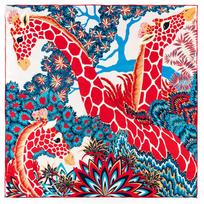 Three Giraffes  Hijabs Scarf Women Bandana Handmade Curled Twill Silk Square Scarf Luxury Foulard Head Scarves Shawls 90Cm 90CM x 90CM