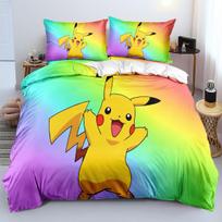Mielas P-Pokémon patalynės komplektas vaikams berniukams su animacinių filmukų spaudiniu ant antklodės užvalkalo, komplektai su užpildu, Pikachu užvalkalas, patalynės komplektas EU Single(135*200cm)3pcs