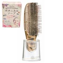 World Premium Scalp Brush Short 572 Scalp Massage Patented Stand Comes with 135g Japanese Botanical Soap S-HEART-S Type, Gold, Pins, & Cleansing, auksas