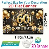 2D 60th Happy Birthday Photography Backdrop Featuring Gold  60 , Crown & Balloons Banner 47.2x31.5inch/120*80cm
