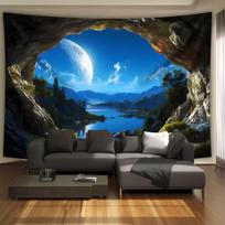 2D Fantasy Moon Landscape Tapestry, Cave Window Scenery Wall Hanging 47.2x31.5inch/120*80cm