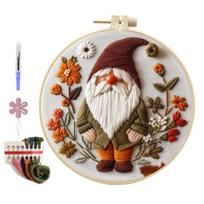 Helovino siuvinėjimo rinkinys „Pasidaryk pats“ kryžminio dygsnio rinkinys su siuvinėjimo lankeliu Rankų siuvinėjimo pradžiarankis Rankų darbo „Gnome“ amatai pradedantiesiems, suaugusiems A gray