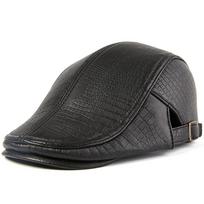 BUTTERMERE Men Beret Hat Real Leather Flat Cap Sheepskin Autumn Winter Male Brown Adjustable High Quality  Mens Beret Caps L54-56cm black