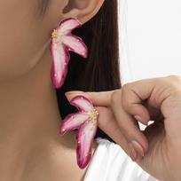 Retro Mid-Century Gold-Plated Enamel Leaf Stud Earrings for Women rožinė raudona spalva