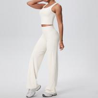 Breathable Solid Color Wide-Leg Yoga & Running Two-Piece Suit Medium