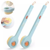 2Pcs Long Handle Shower Brush Soft Hair Exfoliation Comfortable Bath Brush With Soap Dispenser Massage Brush For Bathroom Home one size mėlyna