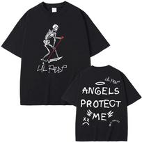 Rapper Lil Peep Cry Baby Angels Protect Me Skeleton Graphic T-shirts Men Women Hip Hop Vintage Oversized T Shirts Short Sleev... S įvairiaspalvis
