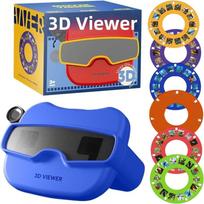 Naujas, su 6 ritinėliais, 3D stereoskopiniu žiūronu, žaislas, raudonos spalvos, nešiojamas 3D edukacinis žiūrėjimo įrenginys, mini teatras, šviečiantis žaislas mėlyna