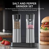 Gravity Electric Pepper and Salt Grinder Set USB Re able with Dual Charging Base   Coarseness Refillable Automatic One-Hand Operated