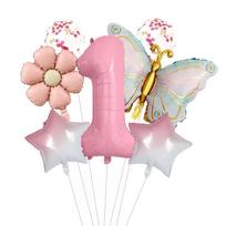 Matinis Elegantiškas Drugelis Aliuminio Folijos Balionų Rinkinys Derliaus Rožinis Ramunėlių Mergaitės Gimtadienio Šventės Balionų Dekoracija Matte Elegant Butterfly Number 1