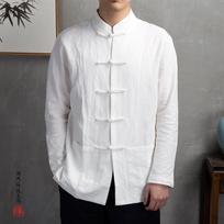 Stiliaus marškinėliai Viršutinė mandarinų apykaklė ilgomis rankovėmis, kišenės su disko mygtuku Tradicinis Kung Fu Tai Chi M balta