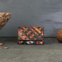 Real Leather Rainbow Woven Color Blocked Short Wallet with Large Capacity and Multiple Card Slots, Foldable Buckle Wallet įvairiaspalvis