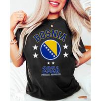 2026 Bosnijos vėliavos futbolo marškinėliai vyrams ir moterims vasariniai medvilniniai Y2K drabužiai laisvalaikio mada apvalia kaklo iškirpte trumpomis rankovėmis T-shirt gatvės stilius S juoda