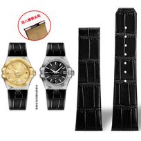 For Omega Constellation Double Eagle Series 123.20 Notched Men's Genuine Leather Watch Band Steel Head Particles Strap 23mm 25mm 25mm-10mm