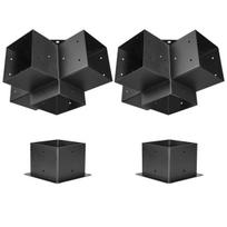 Pergola Bracket Kit, 6x6 Inch (Inner Size 142 x 142 mm), 2 Pcs 4-Way Heavy Duty Corner Bracket Woodworks DIY Post Base Kit, Easy Installation Wooden