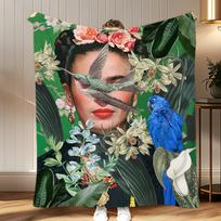 classic artist Frida Kahlo Throw Soft Coral Fleece Blanket 310gsm Fluffy Warm Throw for Sofa Bed Couch Bedroom Decor 75x100cm