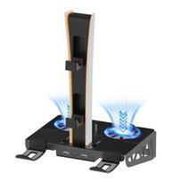 Metalinis sieninis laikiklis PS5/PS5 Slim/PS5 Pro su valdiklių įkrovimo stotele, aušinimo ventiliatoriumi, ausinių laikikliu Playstation 5 juoda