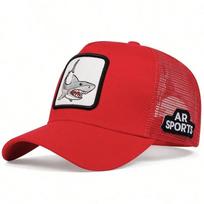 Unisex ryklio pleistro siuvinėjimo tinklinės beisbolo kepurės Pavasario vasaros lauko apsauginė nuo saulės kepurė Reguliuojamos paprastos trucker kepurės raudona