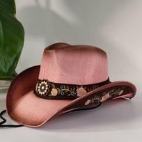 Vakarietiška siuvinėta šiaudinė skrybėlė su aksesuarais, unisex, tinkama rodeo pasirodymams ir kaubojės aprangai gorro cowboy S56-58cm