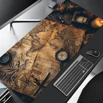 XXL Vintažinio Steampunk Kompaso Dizaino Pelės Kilimėlis Didelis Žaidimų Biuro Stalo Kilimėlis Neslystantis Siūti Kraštai Žaidėjams ir Namų Biurui 300x600x2MM dangaus mėlyna spalva