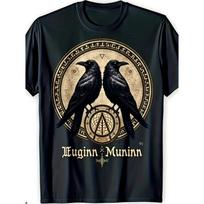 Vikingų Varnos Logotipo Dizainas Huginn & Muninn Laisvalaikio Trumparankoviai Marškinėliai su Apvalia Kaklo Iškirpte Tinka Sporto Salės Paplūdimio Juodi Trumparankoviai S juoda
