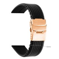 20mm 22mm 24mm Minkštas silikoninis laikrodžio dirželis Juodas padangos raštas Sportinis guminis riešas Atsparus vandeniui Metalinis sulankstomas sagtelis Universali juosta 20mm black