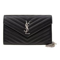 Saint Laurent Ysl Cassandre Silver Tone Hardware Link Icon Detachable Metal Chain Leather Crossbody Bag Women Crossbody Bag Black 377828-BOW02-1000 Basic Set (Bag+Dust Bag)